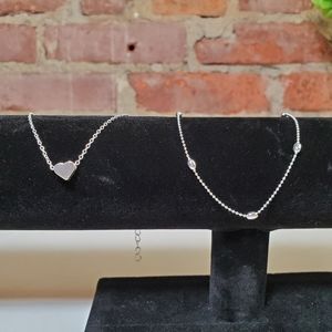 Silver tone ankle bracelet set heart charm
